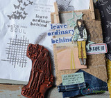Mixed-media card with the stamped girl, butterflies and 'leave ordinary behind' with 'wake your SOUL.'