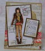 Card with the fashionable stamped girl and 'if you want to succeed you should strike out on new PATHS rather than travel the worn paths of accepted SUCCESS.'