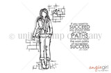 Red-rubber Bernadette Girl stamp — a stylish standing girl in a scarf and boots with the sentiment 'if you want to succeed you should strike out on new PATHS rather than travel the worn paths of accepted SUCCESS.'