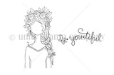 The Be A Beauty itty bitty red rubber pair by Angie Blom: flower-crowned girl with a braid and 'Be you tiful' script.