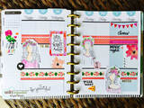 Weekly planner spread decorated with the flower-crowned Planner Gal, washi strips, and a 'Be you tiful' sentiment.