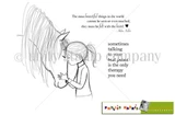 Red rubber stamp line art of a girl nuzzling a horse with 'The most beautiful things in the world cannot be seen or even touched, they must be felt with the heart' and 'Sometimes talking to your best friend is the best therapy you need'.