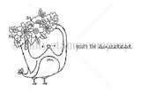 Line-art red rubber stamp of a little owl wearing a flower crown with 'you're the sweetest.'