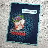 Flower-crown owl colored coral on a navy geometric panel with 'you're the sweetest.'