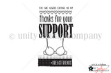 Itty bitty stamp of a little bra with the words 'You are always lifting me up — thanks for your SUPPORT' over '#BreastFriends.'