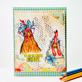 Chicken-wire background behind two quirky chickens in glasses, 'you are the coolest chick ever.'