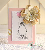 Pink card with the penguin, a paper flower, and 'little by little it will get better.'