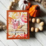 Card with leaves stamped in warm autumn hues, 'true love lasts forever'