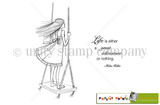 Life's an Adventure stamp sheet: a girl in a sundress standing on a rope swing, her long hair blowing, plus 'Life is either a great adventure or nothing. ~Helen Keller'.