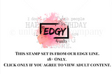Unity EDGY line notice — 18+ adult content stamp set preview with pink splatter badge