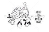 Red rubber stamp set with two little birds snuggled on a branch in a knit santa hat and the sentiment 'holiday hugs and mistletoe kisses.'