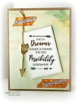 Clean card with the 'She's a dreamer' text and washi-tape arrows.