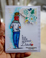 Card of the dad and daughter with a blue flower cloud and "My first love my first hero Always and forever my Dad."