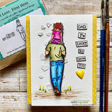 Card of the colored dad and daughter with a lucky-to-have-you tile sentiment and hearts.