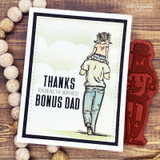 Card of the dad and daughter over a cloudy sky with a very-best-bonus-dad sentiment.