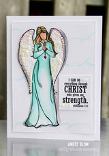 Angel girl on a shaker card, 'I can do everything through Christ who gives me strength'.
