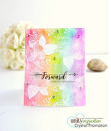 Rainbow ink-blended card with white heart and leaf stencilling and the forward is the only way through arrow sentiment.