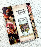 Moody card with the flower-topped mug on dark floral 'Autumn Dreams' paper.