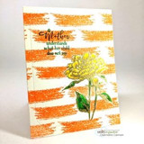 Card with a yellow peony over an orange brushstroke background and 'Mother understands what her child does not say.'
