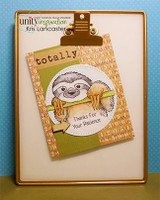 Card with the sloth on a golden panel and 'Thanks for your patience' with a 'totally' die-cut.