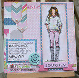 Pastel journey-themed layout of Aleah Girl colored in florals with the GROWN sentiment
