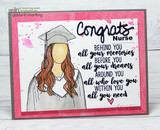 Congrats Nurse card of a graduate over a pink splattered frame with the memories blessing.