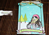 The winter girl in a pink hat on a snowy scene with trees and 'We are like snowflakes.'