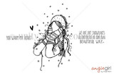 Line-art red rubber stamp of a bundled-up winter girl with long hair, a hat and scarf, with 'You warm my heart' and 'We are like snowflakes all different in our own beautiful way.'