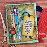 Vintage collage card with the girl and a distressed map-print tag, 'And suddenly you just know it's time to start something new...'