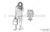 Black-and-white stamp of a stylish young woman with a shoulder bag beside 'And suddenly you just know it's time to start something new and trust the magic of beginnings.'