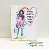Card with the girl colored in pastels over a pink heart outline, 'And suddenly you just know it's time to start something new...'