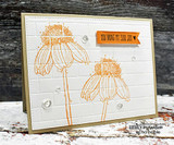 White brick-embossed card with orange-stamped Soul Joy coneflowers and a 'You bring my soul joy' tag.