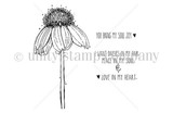 The Soul Joy red rubber stamp set: line-art of a daisy coneflower with the sentiments 'You bring my soul joy' and 'I want daisies in my hair, peace in my soul & love in my heart'.
