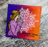 Orange-and-purple mandala card with the coffee girl, 'Become the Woman you dream of being.'