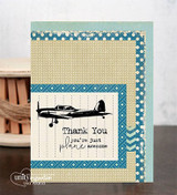 Cream and teal card with chevron paper: the propeller plane over “Thank You, you're just plane awesome.”
