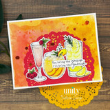 Summer cocktail card with three fruity drinks and the sentiment, “You bring the gossip. I’ll bring the garnish.”