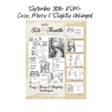 Kit of the Month September 2026 membership kit from Unity Stamp Co with the Cozy, Merry and Slightly Unhinged stamp set and its Background of the Month