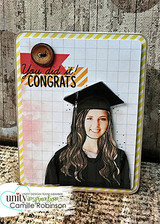 Card with a photo-collaged grad girl, 'You did it! Congrats' in bold.