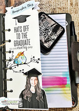 Journal page with the grad girl and robin, 'Hats off to the graduate.'