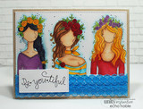 Three gals in flower crowns side by side. Re-youtiful card.
