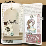 Tag and journal page with the flower-crowned girl, 'Create a life that you love,' and 'Lovely in every way.'