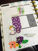 Happy planner spread with Planner Gal stickers, purple polka-dot pockets and 'today is a gift'
