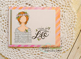 Peach striped card. Living one amazing happy Life with the striped-shirt gal.