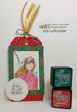 Christmas plaid tag with the planner gal in winter hat and scarf — baby it's cold outside circle sentiment