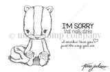 Red rubber cuddlebug skunk sitting up, with 'I'm sorry that really stinks' and 'I stinkin' love you just the way you are'