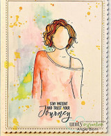 Loose watercolor card of Jane Girl in coral, 'stay patient and trust your journey'
