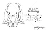 A red rubber stamp set of a big-eared Cuddlebug bunny with birthday and thinking-of-you sentiments.