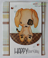 Card of the brown puppy with 'HAPPY [bark]day.'