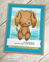 Teal-framed card of the cuddlebug puppy with 'you are my favorite.'