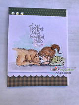 Lavender gingham card of the napping pair, 'Together is a beautiful place to be'
